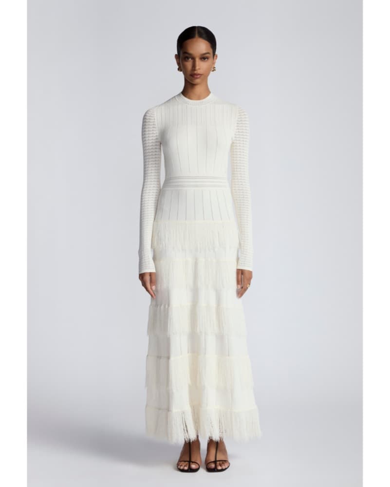Lela Rose Ivory Long Sleeve Fringe Dress - Image 3