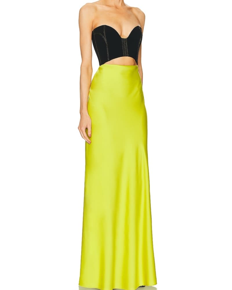 Sleek Black and Vibrant Yellow Gown - Image 2