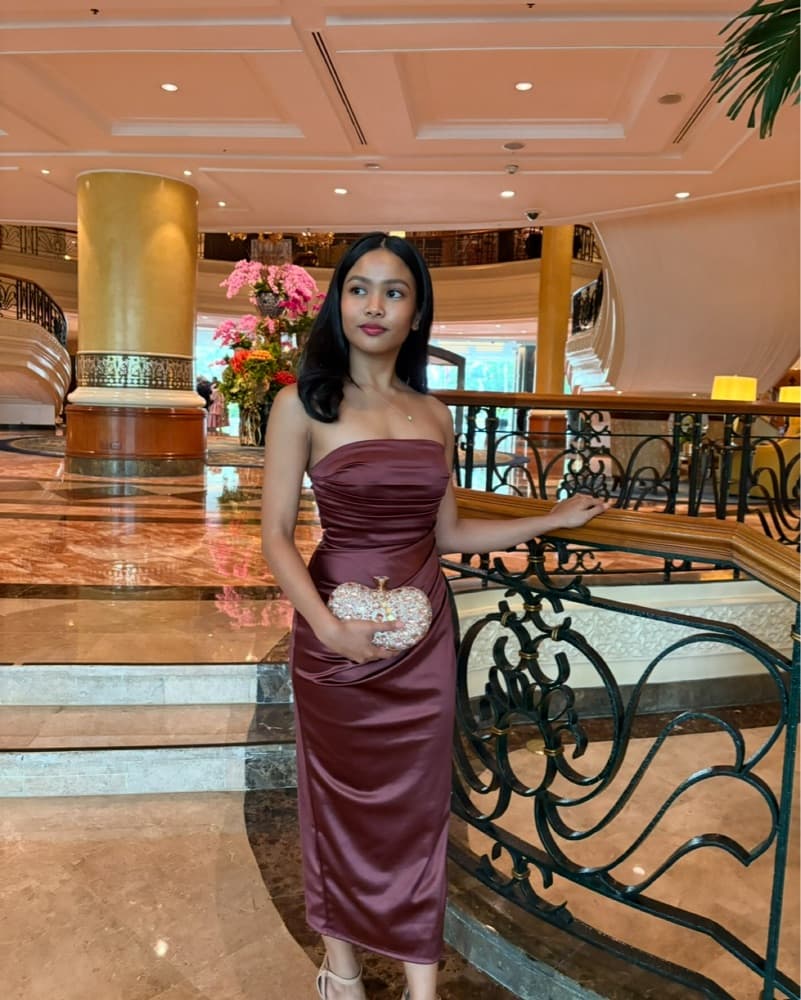 Strapless Satin Slit Midi Dress - Image 1