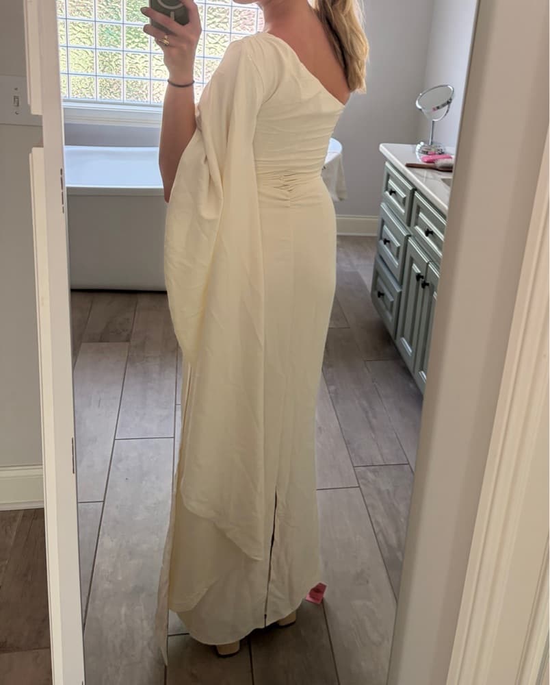 Off White Maxi One Shoulder Cape Dress - Image 5