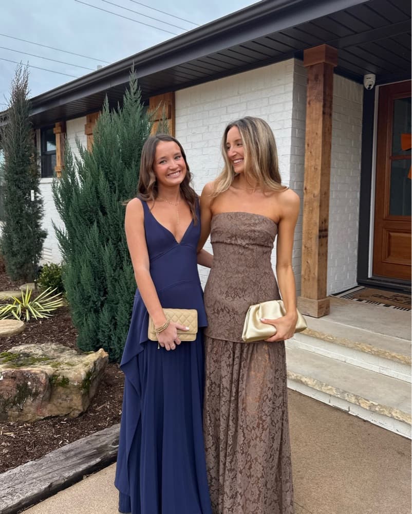 Brown Lace Strapless Dress  - Image 1