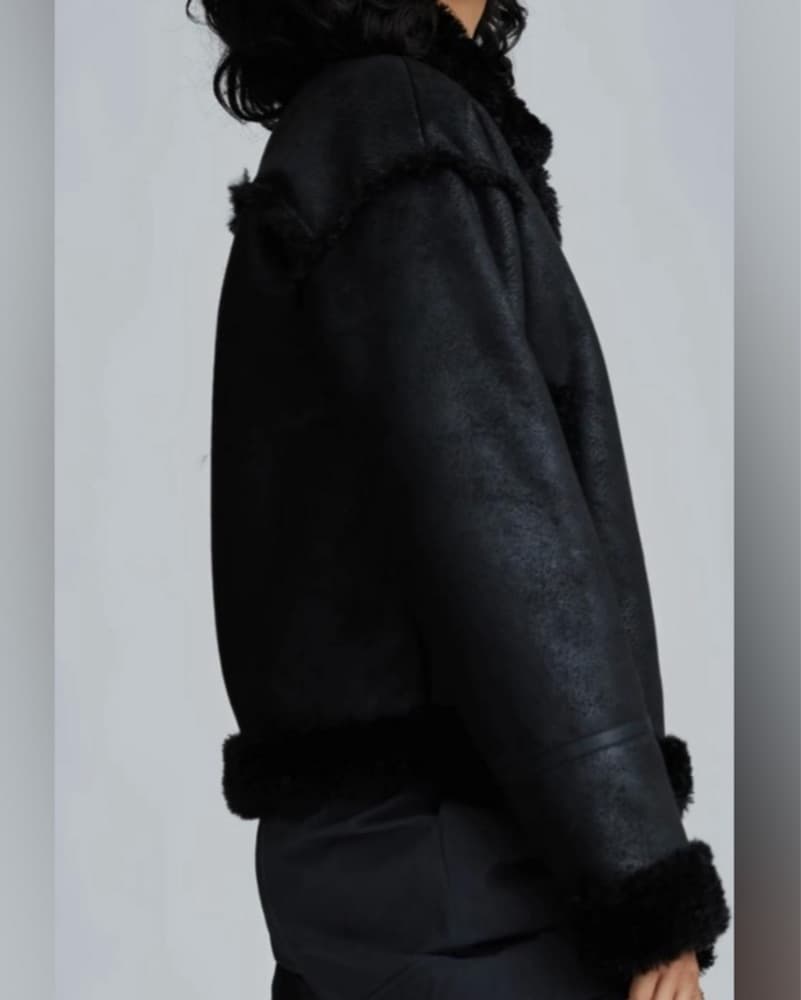 NVLT Shearling Cropped Biker Jacket - Image 3