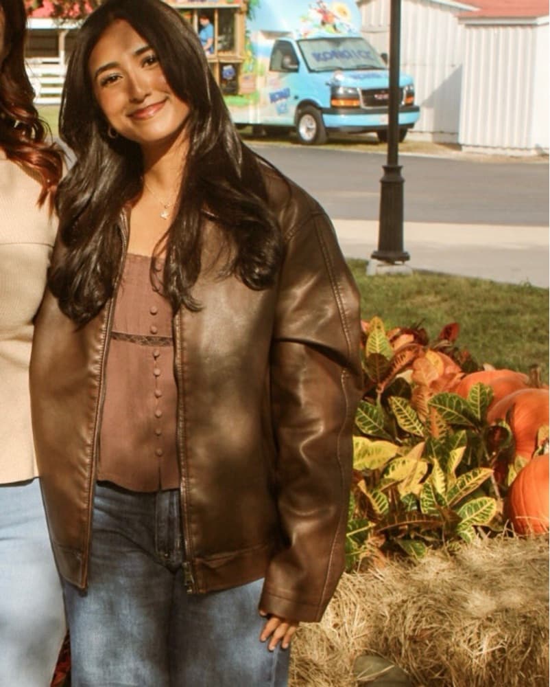 Brown Oversized Leather Jacket - Image 3