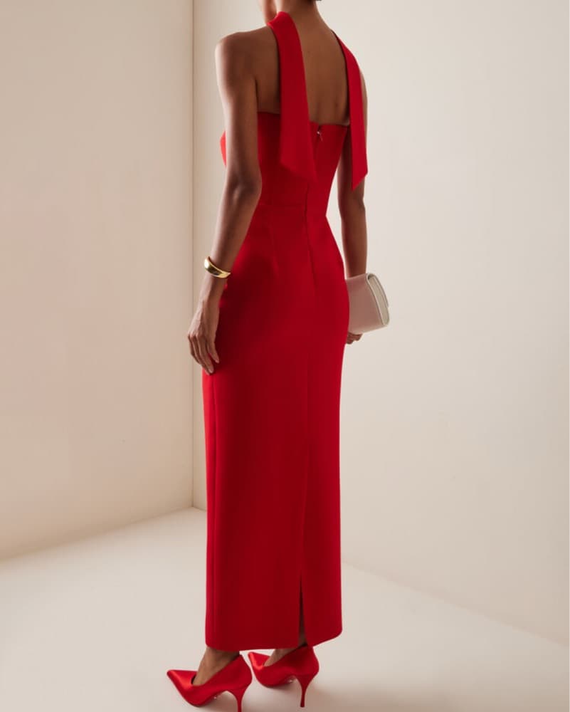 New Arrivals Red Bow Gown With Scarf - Image 3