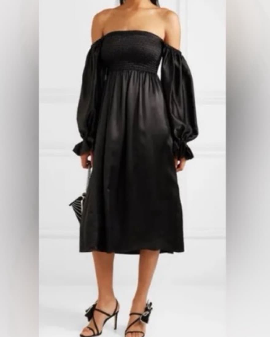 Sleeper Silk Black Long Sleeve Midi Dres - Image 1
