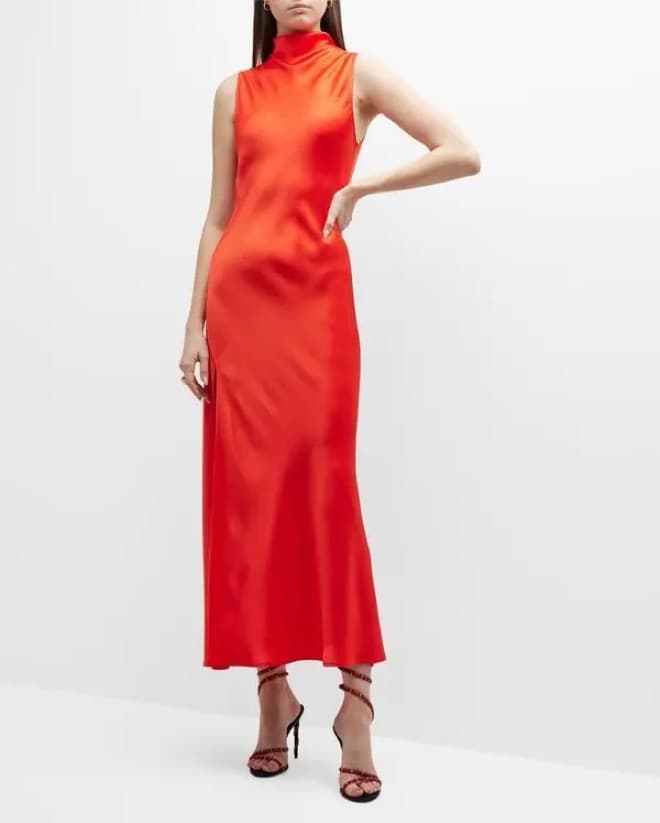 LAPOINTE RED DRAPE NECK SLEEVELESS DRESS - Image 1