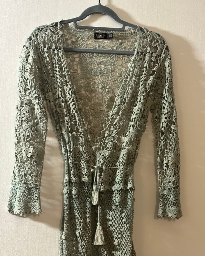 Double RL Long Lace Detailed Cardigan - Image 3