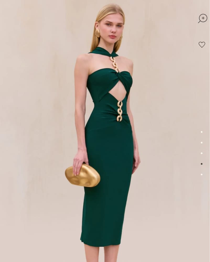 Elegant Emerald Cutout Cocktail Dress - Image 2