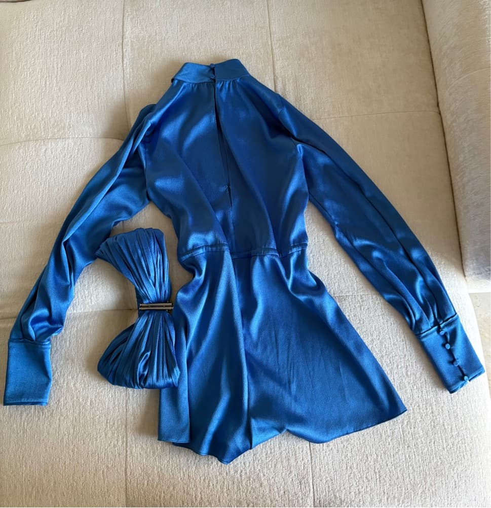 Elegant Blue Satin Dress - Image 2