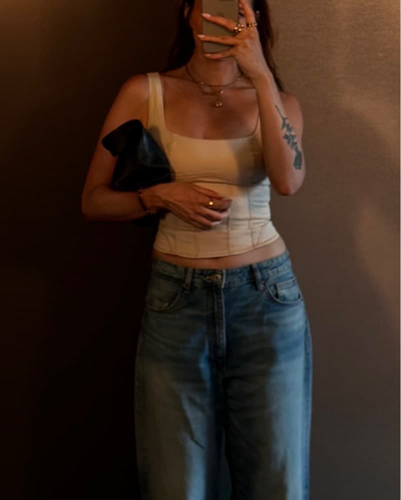 Tan Denim Corset Tank Top  - Image 4