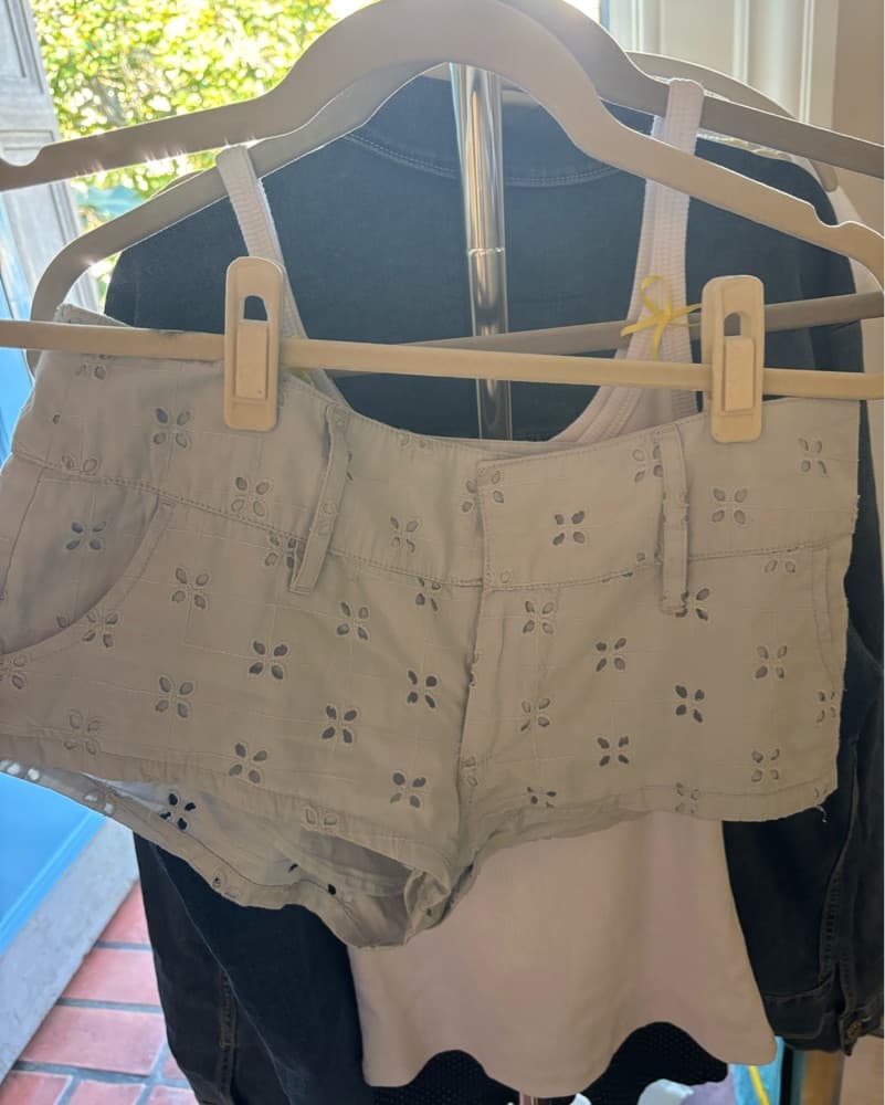 Embroidered Blue Mini Shorts - Image 2