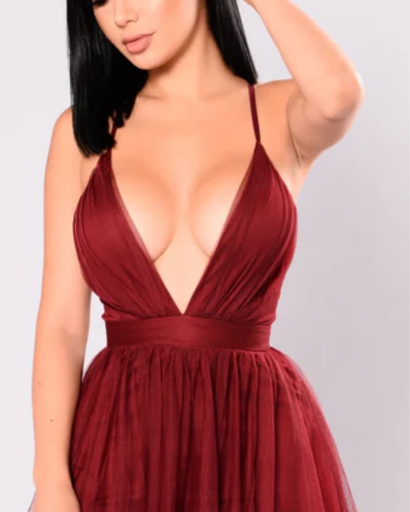 Captivating Wine Tulle Maxi  Gown - Image 2