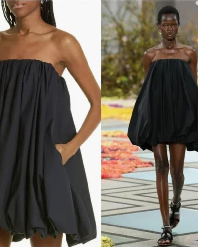 Black Srapless Balloon Mini Dress - Image 2