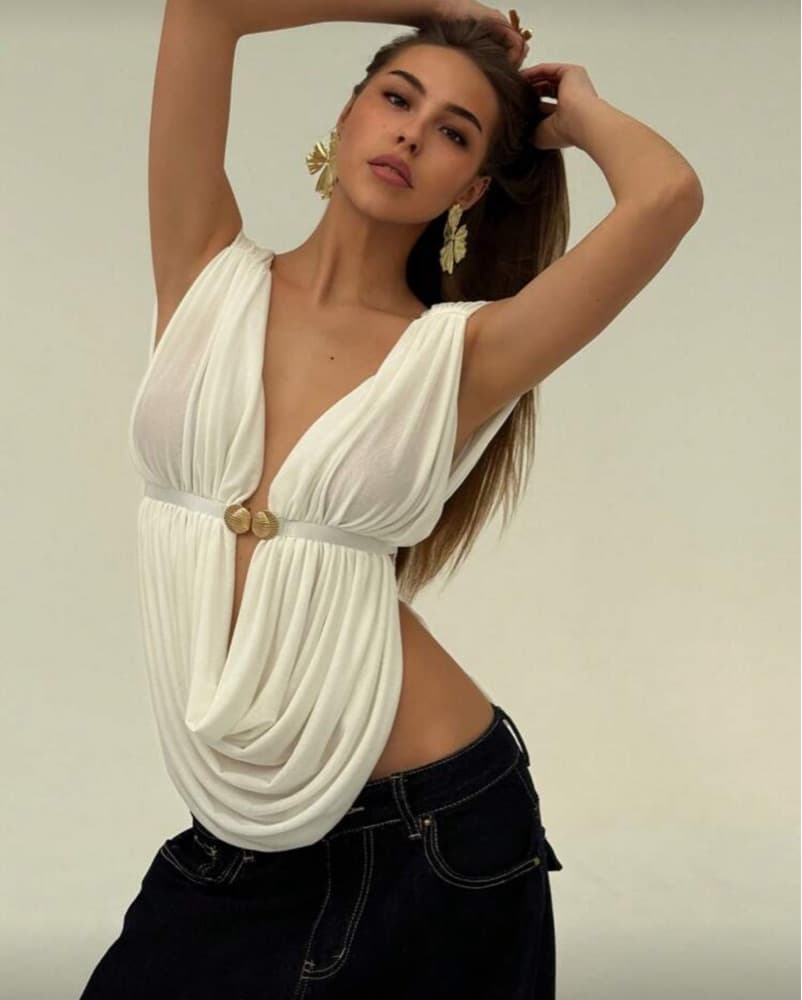 White Draped Shirt - Image 1
