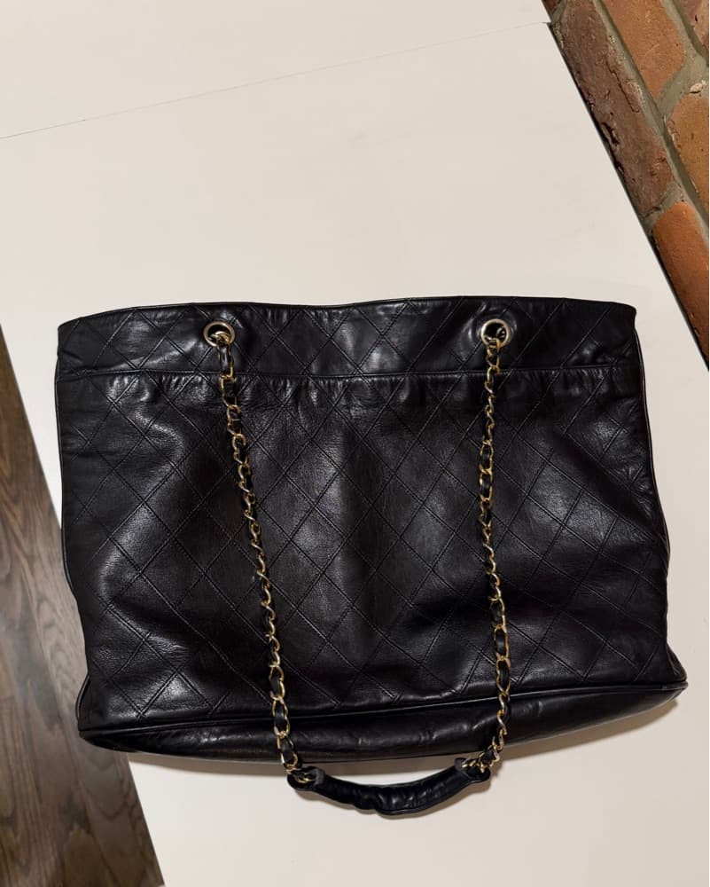 *VINTAGE* Chanel Black Leather Tote Bag - Image 4