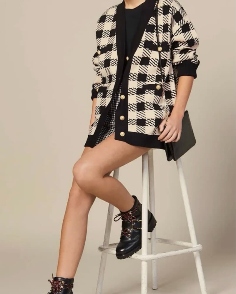 Sandro Jisou Checked Oversized Cardigan - Image 2