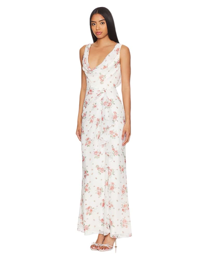 Liv Draped Maxi Dress in Cream  - Image 3