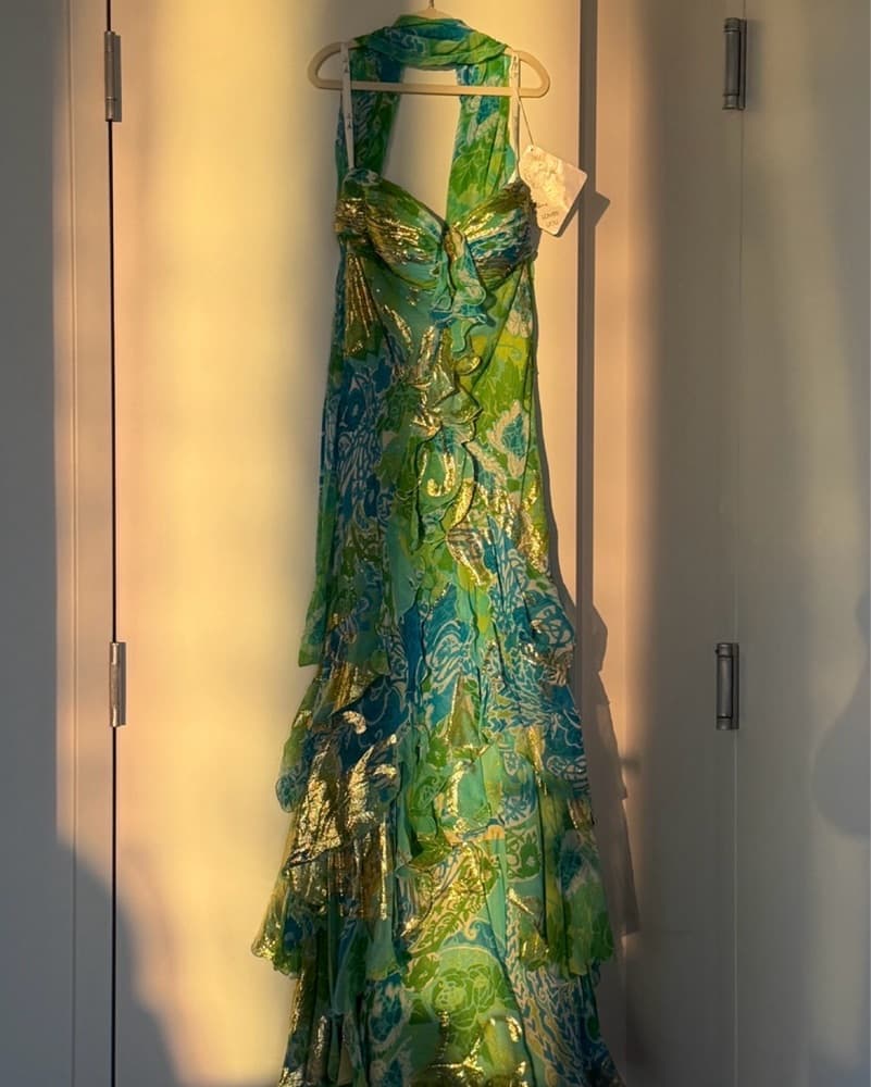 Vintage Diane Freis Blue Strapless Dress - Image 4
