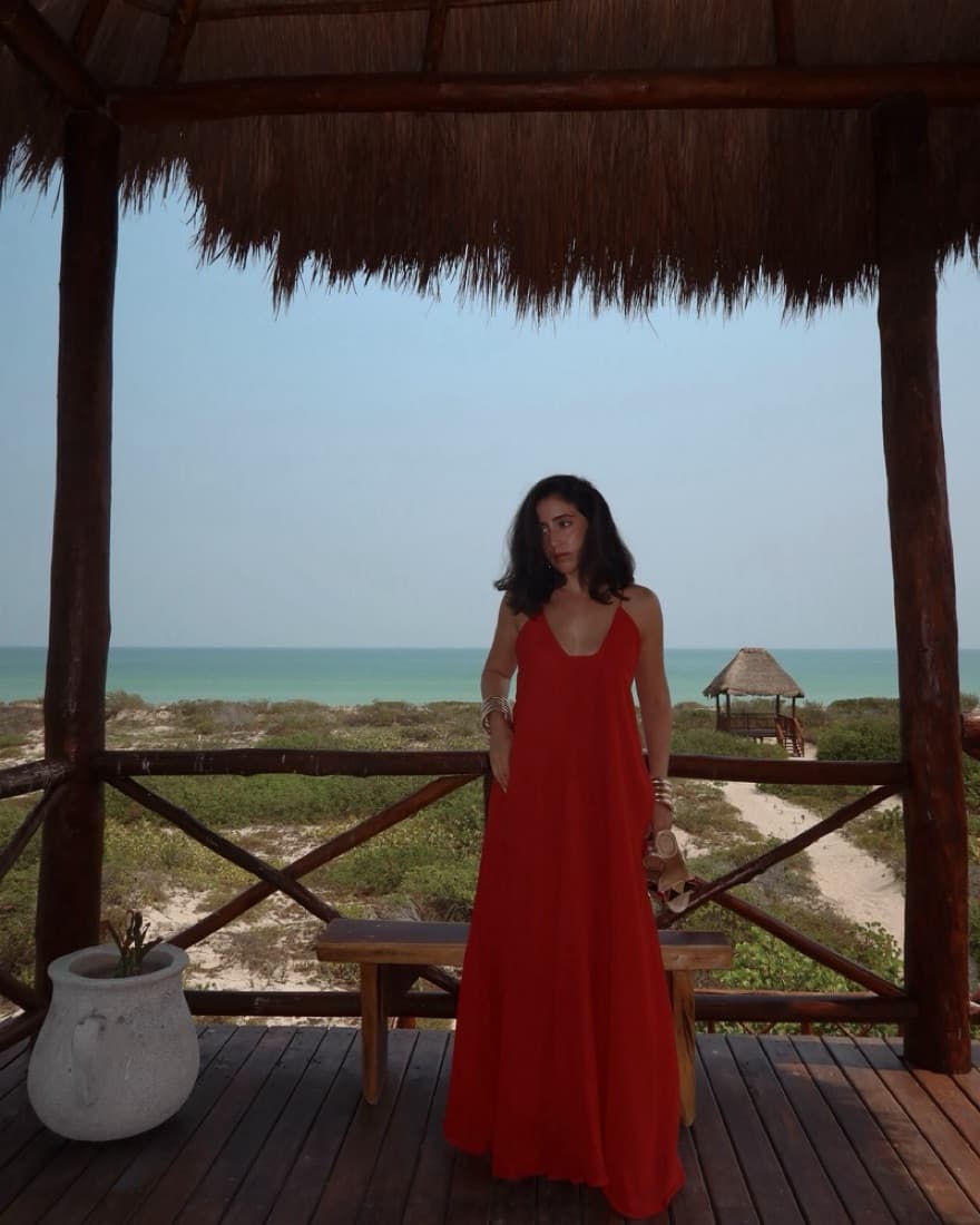 Massimo Dutti Red Linen Maxi Dress - Image 3