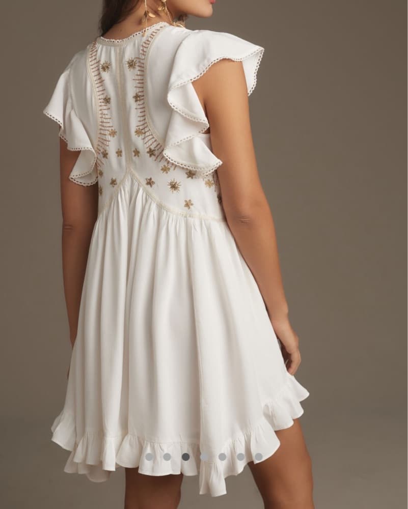 Anthropologie Ivory Beaded Mini Dress - Image 3