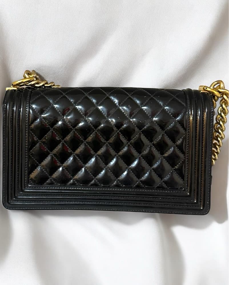 Chanel Quilted Patent Leather Boy Bag  - Image 3