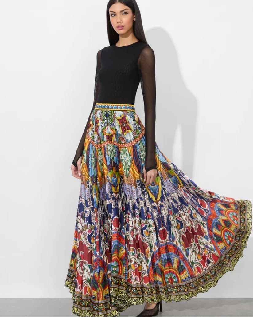 Alice + Olivia Multicolor Baroque Print Pleated Maxi Skirt | Vacation skirt, brunch, graduation - Image 2