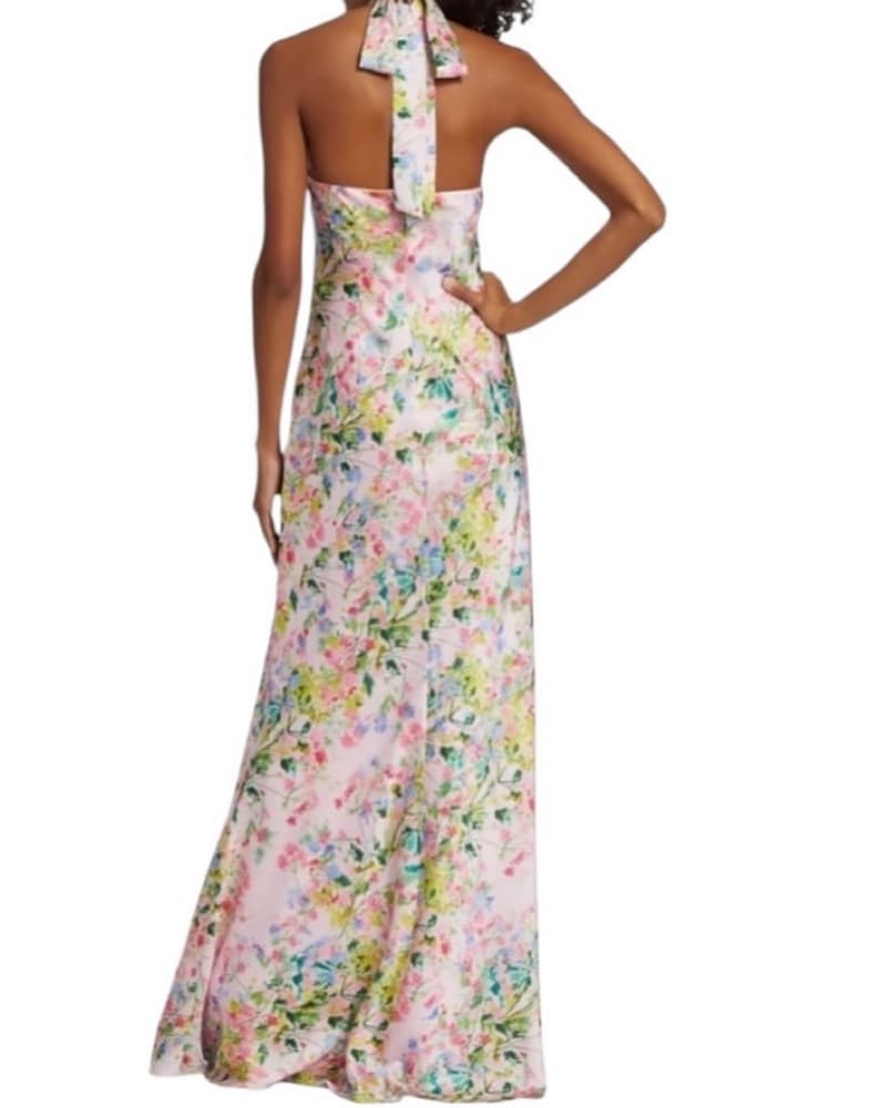 Monique Lhuillier Rose Satin Halter Dres - Image 2