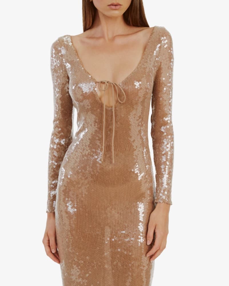 Bardot Verona Sequin Maxi Dress In Nude - Image 1