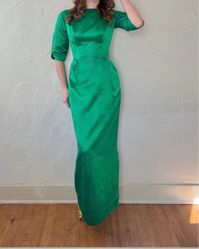 1960s emerald party dress - Image 1