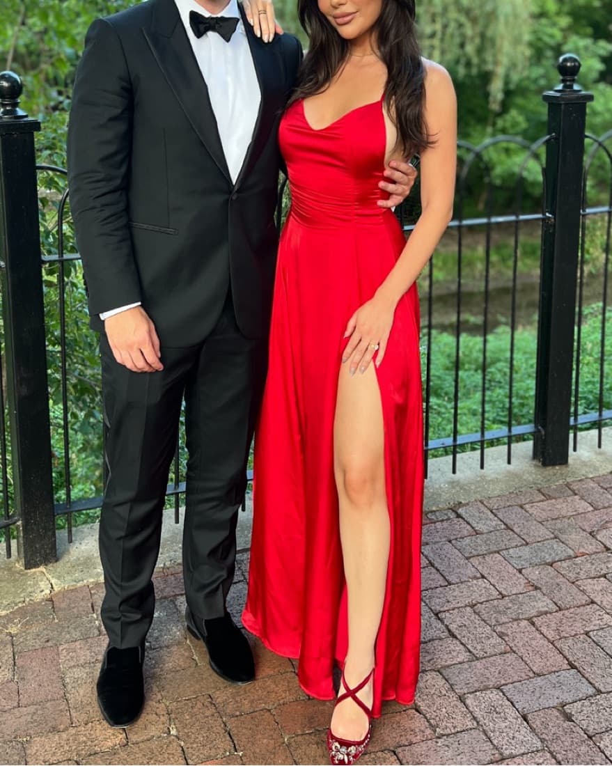 Red Gown With A Split. Custom Made XS - Image 2