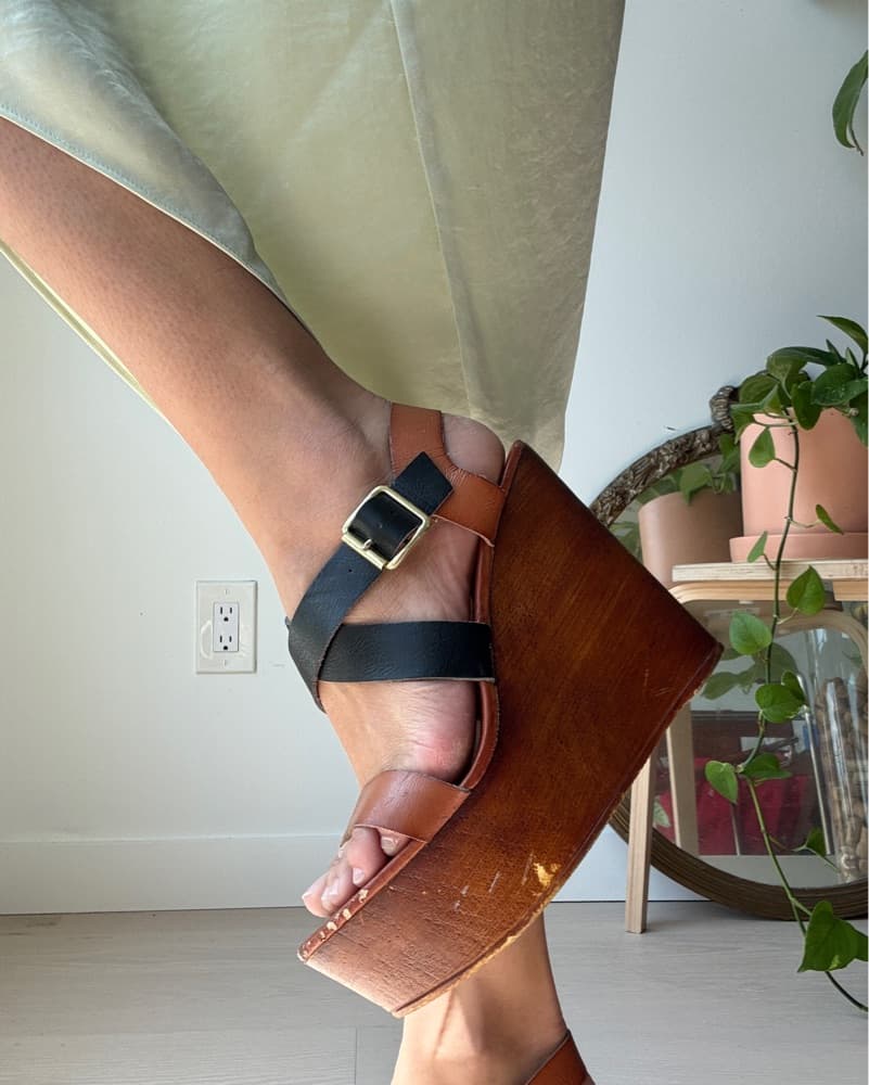 Brown and Black Bamboo Wedges - Image 1