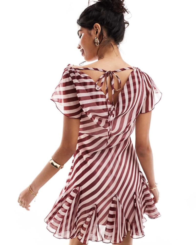 Cowl Kneck Striped Ruffle Dress - Image 3