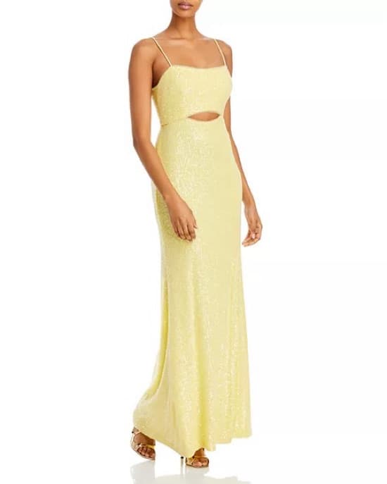 Aqua Yellow Sequin Cutout Dress Gown - Image 1