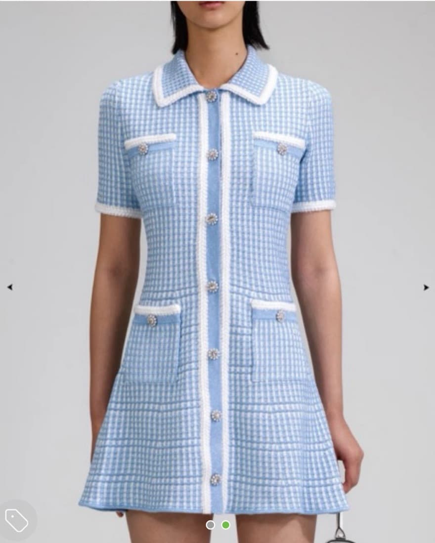 Self Portrait Blue Lurex Knitted Dress - Image 3