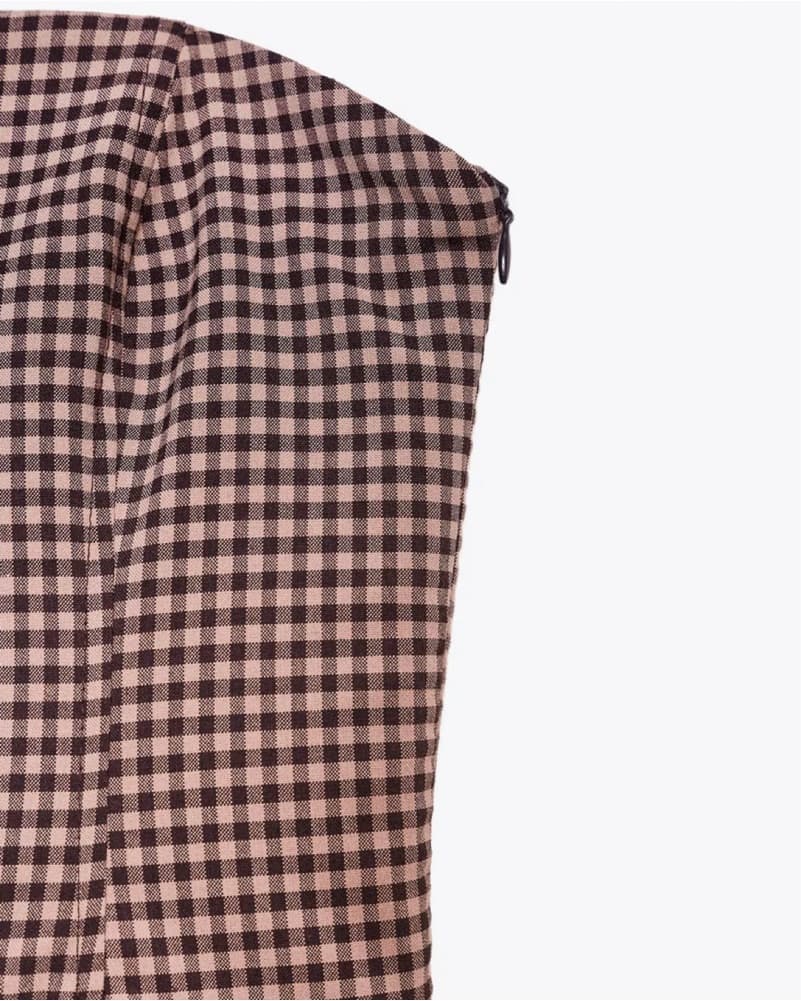 Zara Gingham Strapless Dress - Image 3