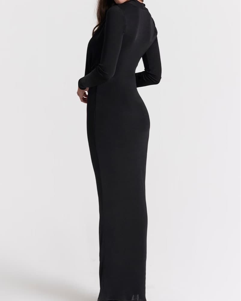 Elegant Black Dress with Pleated Details - Image 2