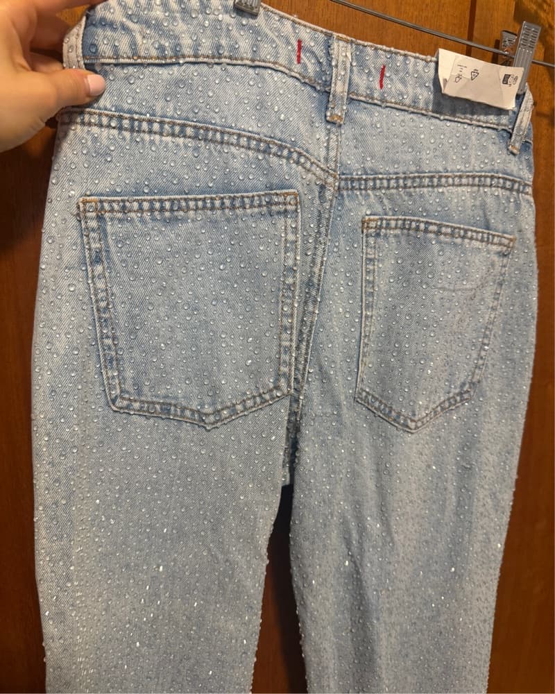 Crystal Rhinestone Embellished  “wet look” Jeans  - Image 4
