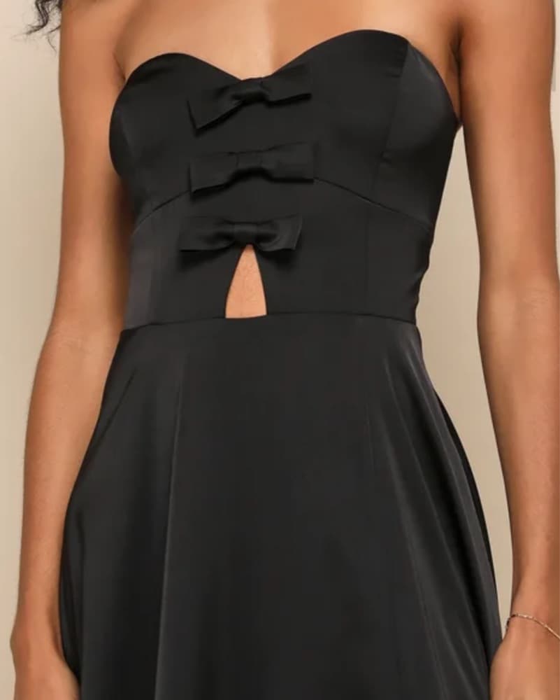 Upscale Poise Black Satin Bow Strapless  - Image 2