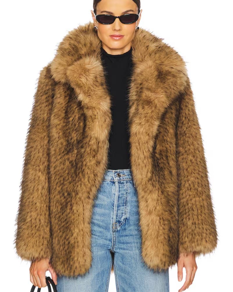 Gamine Faux Fur Jacket in Beige - Image 1