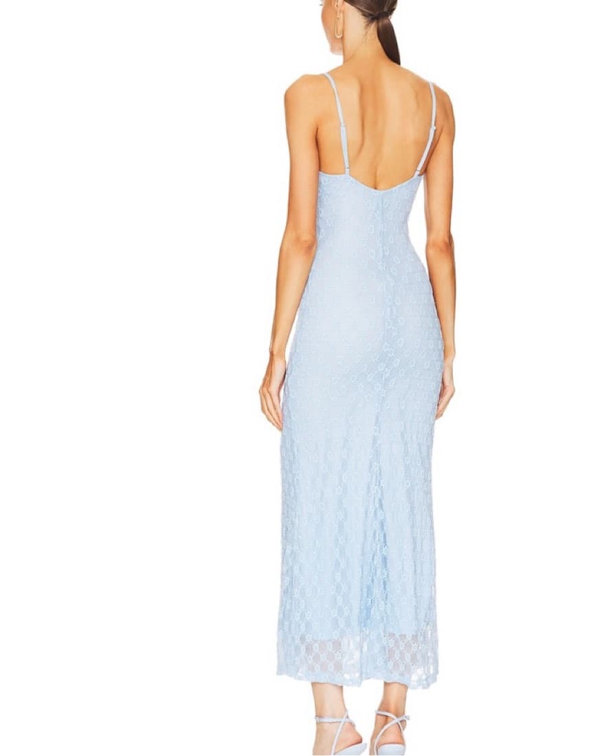 Light Blue Bardot Mesh Midi Dress - Image 2