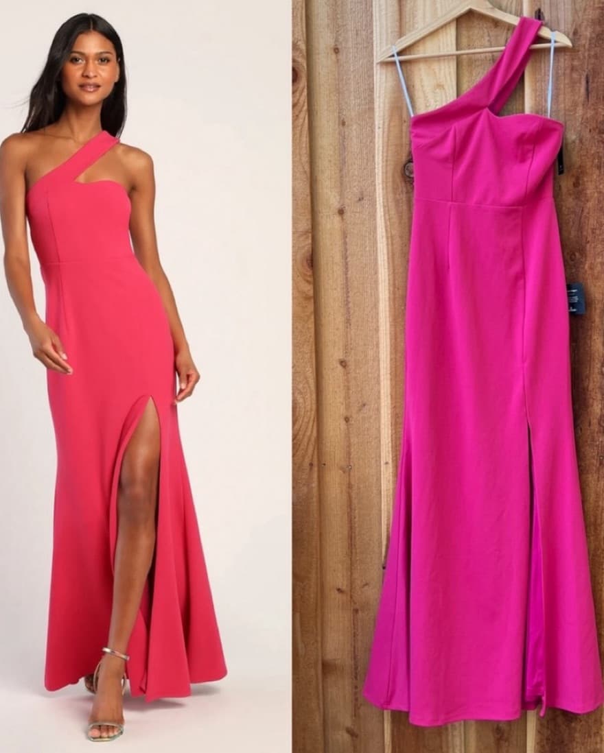 Hot Pink Asymmetrical Sweetheart Mermaid - Image 1