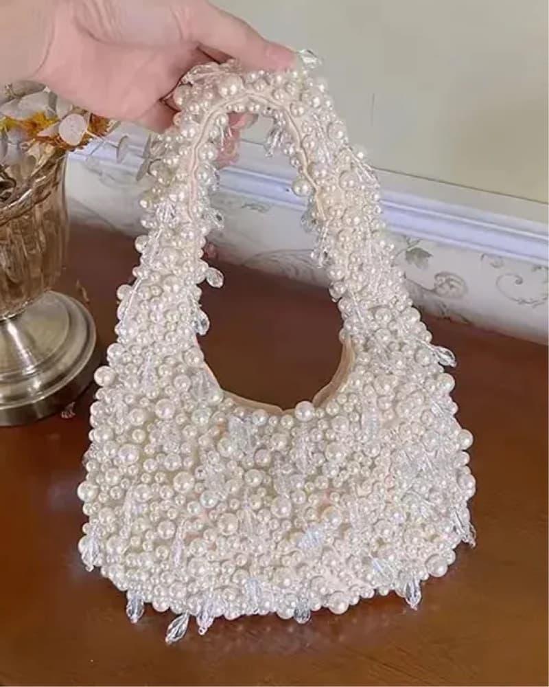 Handmade Pearl Diamond Crystal Purse - Image 2
