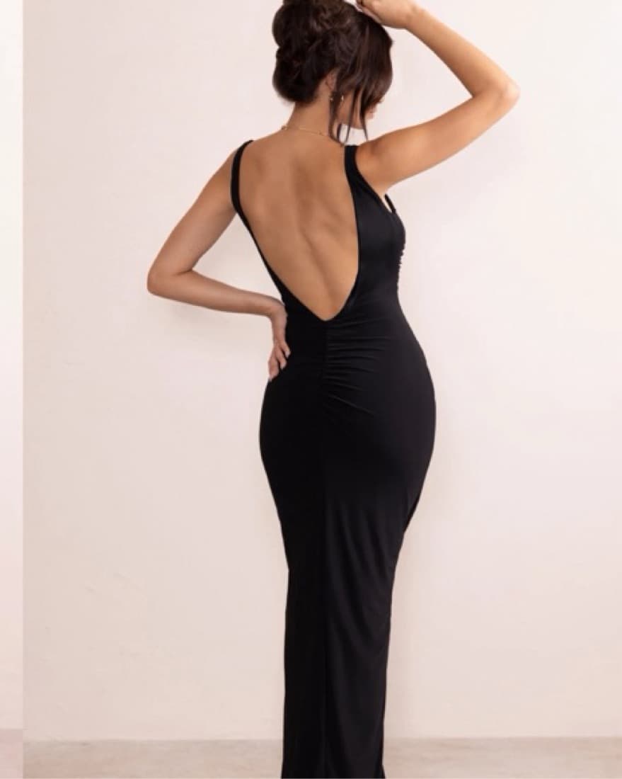 Black Long Backless Dress - Image 2