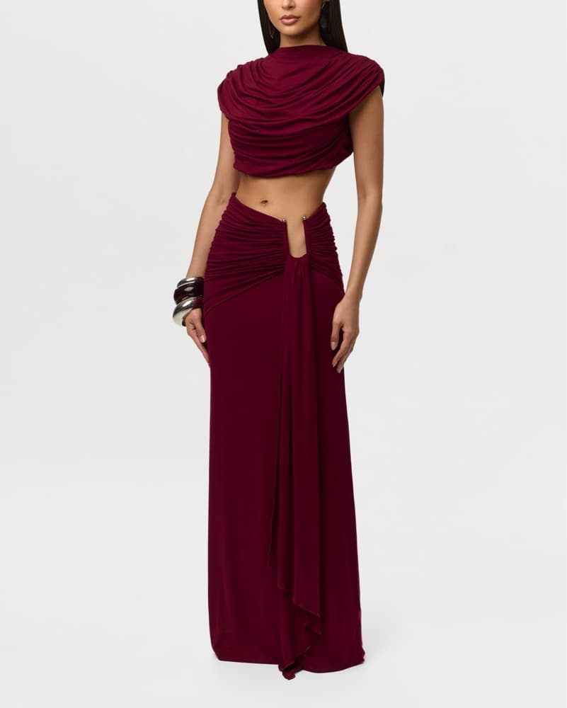 Naked Wardrobe Burgundy Draped Set - Image 2