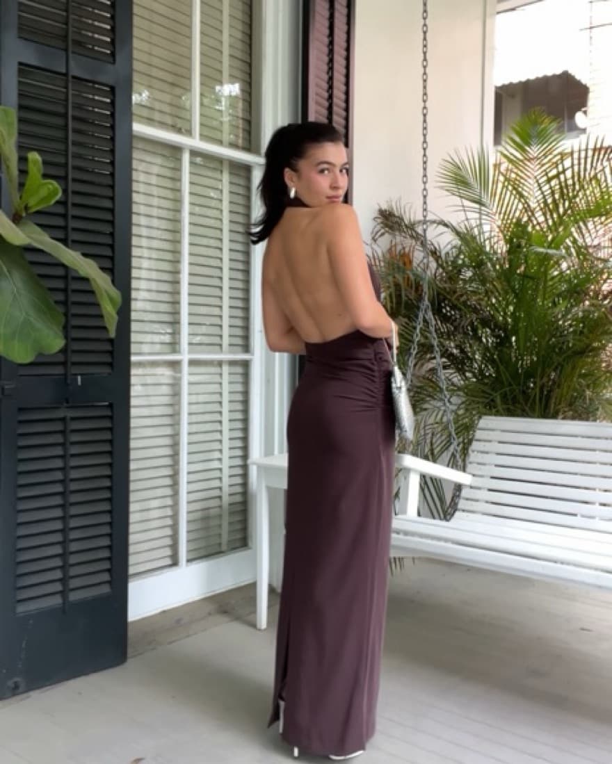 Elegant Brown Halter Gown - Image 3