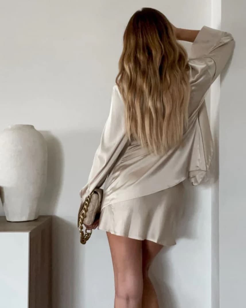 Neutral Silk Mini Skirt - Image 2