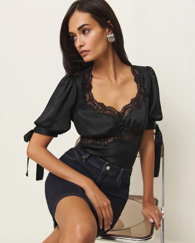 Black Lace Reformation Dolly Top - Image 1