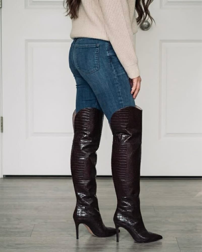 Schutz Croc Embossed Boots - Image 1