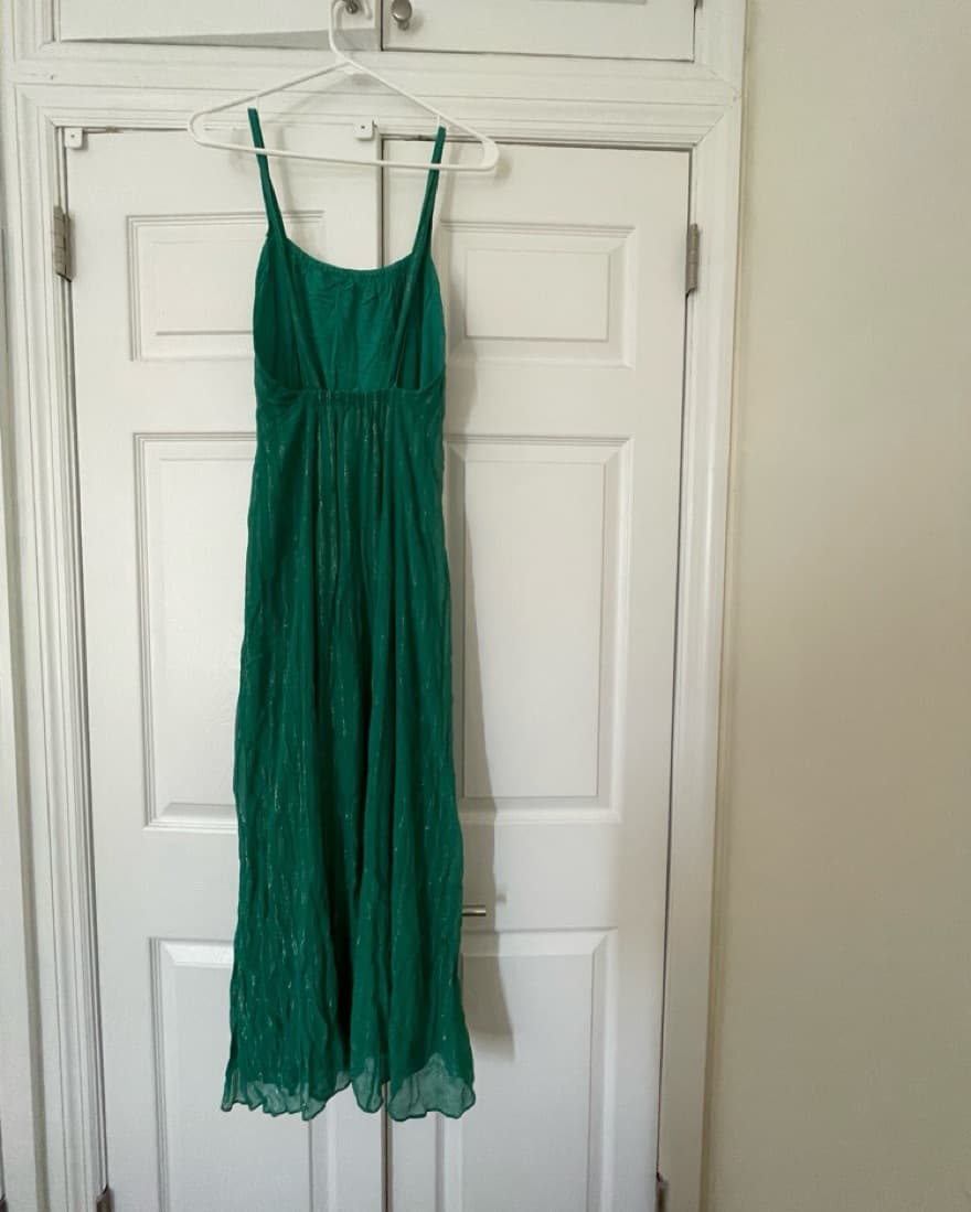 Sezane Green and Gold Backless Dress - Image 3