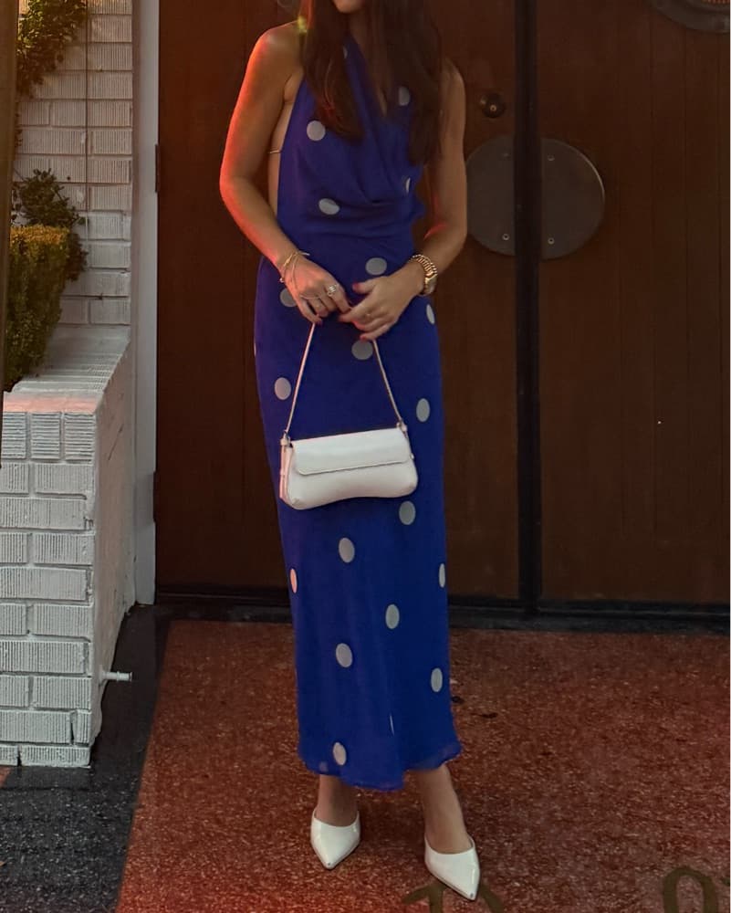 Blue And White Polka Dress  - Image 1